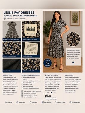 Leslie Fay Black and Cream Floral V-Neck Maxi Dress